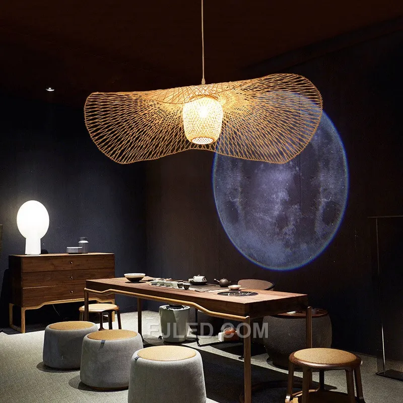 Wholesale Living Room Light Handmade Pendant Lights Straw Hat Bamboo Lamp Decorate Farme Bamboo Lamp shade Pendant Light RT0033