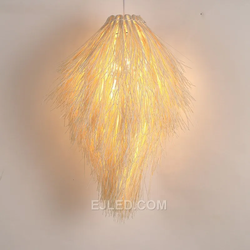 Natural rattan is meticulously woven into the RT0022, a tall conical pendant that offers a unique interplay of light and shadow. Its open "feather" design allows generous light distribution while showcasing the organic material.