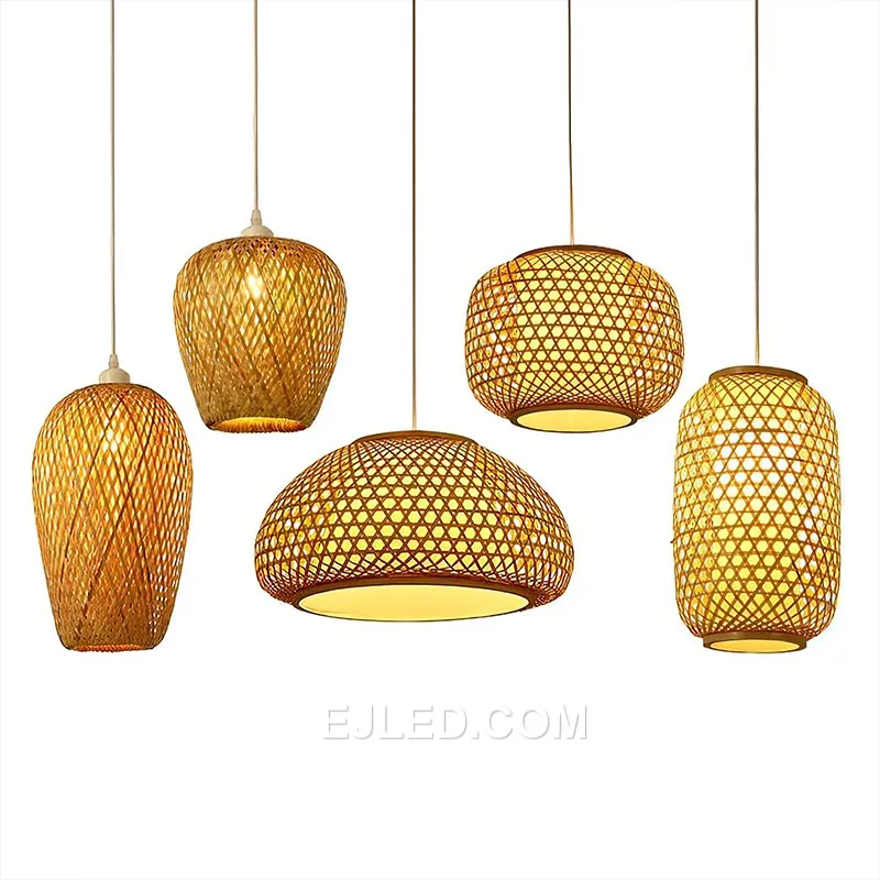 Bamboo woven into a dense, cylindrical "egg" shape, this pendant light focuses illumination directly downwards. Its enclosed form minimizes side glare and ensures a concentrated beam. - view 6