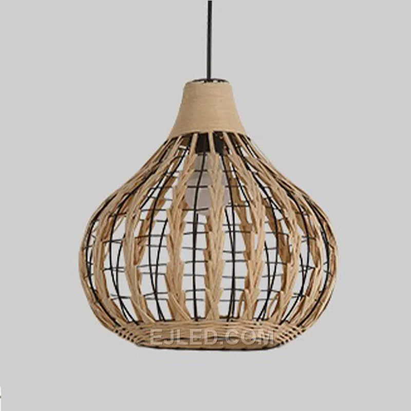 Ideal for dining areas or lounges, the RT0021 bell pendant offers a wide, open-weave rattan shade that casts a broad, soft light. Its natural material and classic shape provide a welcoming ambiance. - view 4