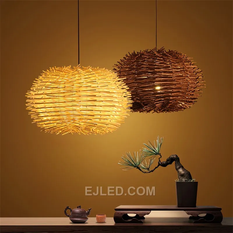 Guzhen Large Chandeliers for High Ceilings Handmade Modern Art Rattan Woven Bird Neest Pendant Lights Bamboo Lamp RT0030