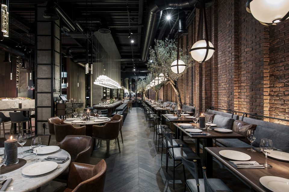 Catch fish restaurant, chandelier in the city of Kiev, Ukraine