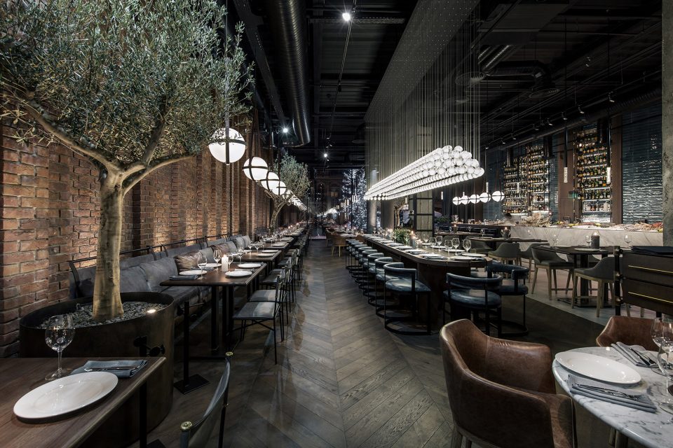 Catch fish restaurant, chandelier in the city of Kiev, Ukraine