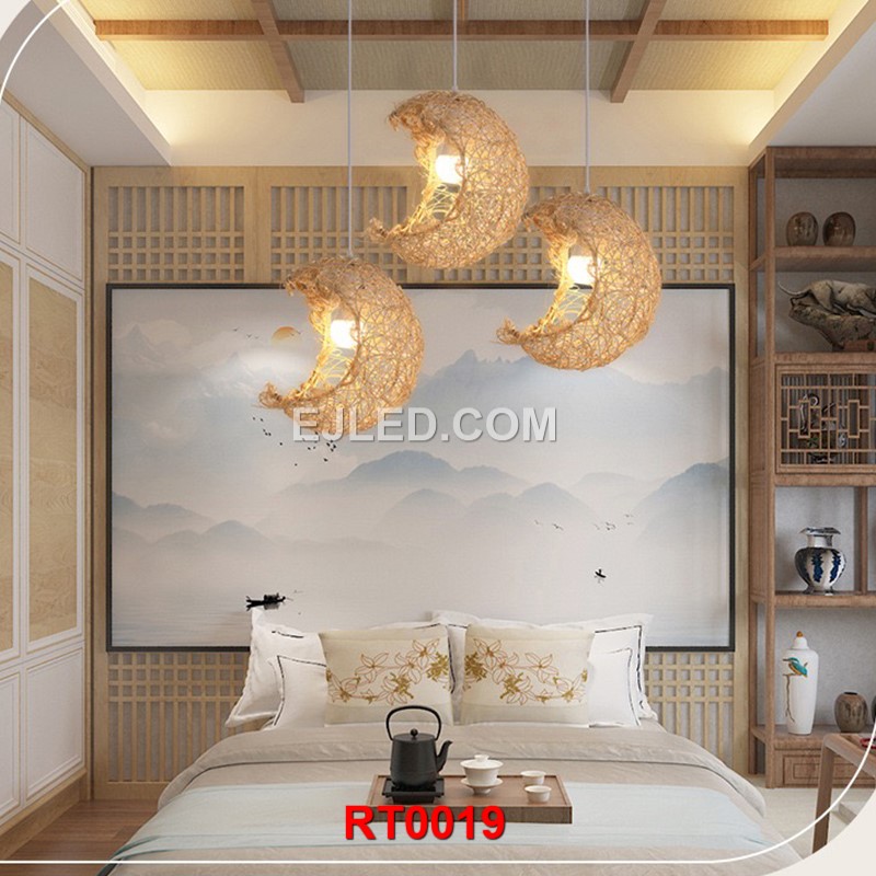 Bamboo rattan woven pendant light