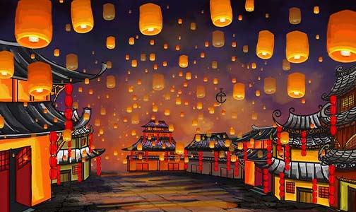 Flying sky lanterns for China Mid-Autumn Festival