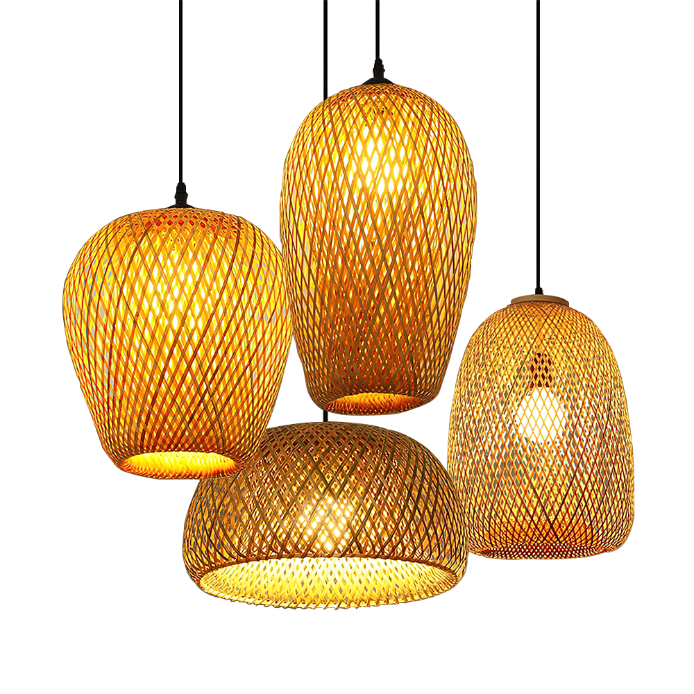 Hand-woven oval rattan pendant lamp — EnjoyLED