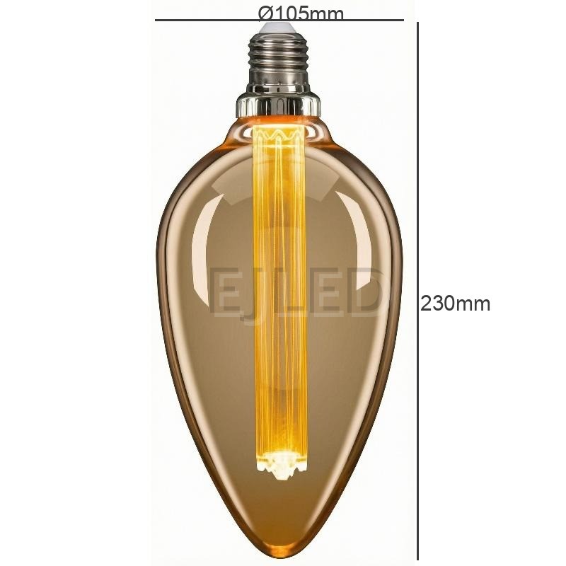 This amber glass tear drop light guide LED bulb combines vintage style with modern LED technology for decorative lighting applications. - view 4