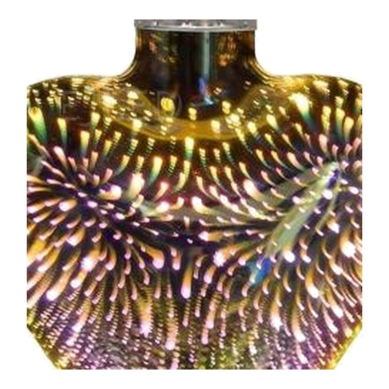 This clear glass heart shaped 3D galaxy LED bulb features an iridescent firework pattern inside the shade and a standard screw base. - view 3