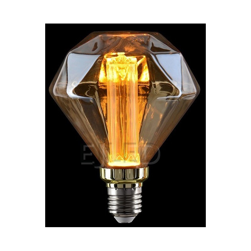This amber glass light guide LED bulb features a geometric diamond shape with an upright cylindrical filament and a standard screw base. - view 6