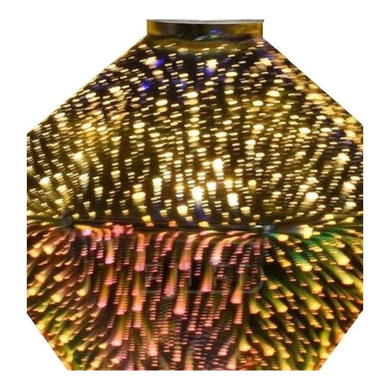 This clear glass 3D galaxy LED bulb features a diamond-shaped shade with a multicolored firework light pattern and a standard screw base. - view 3