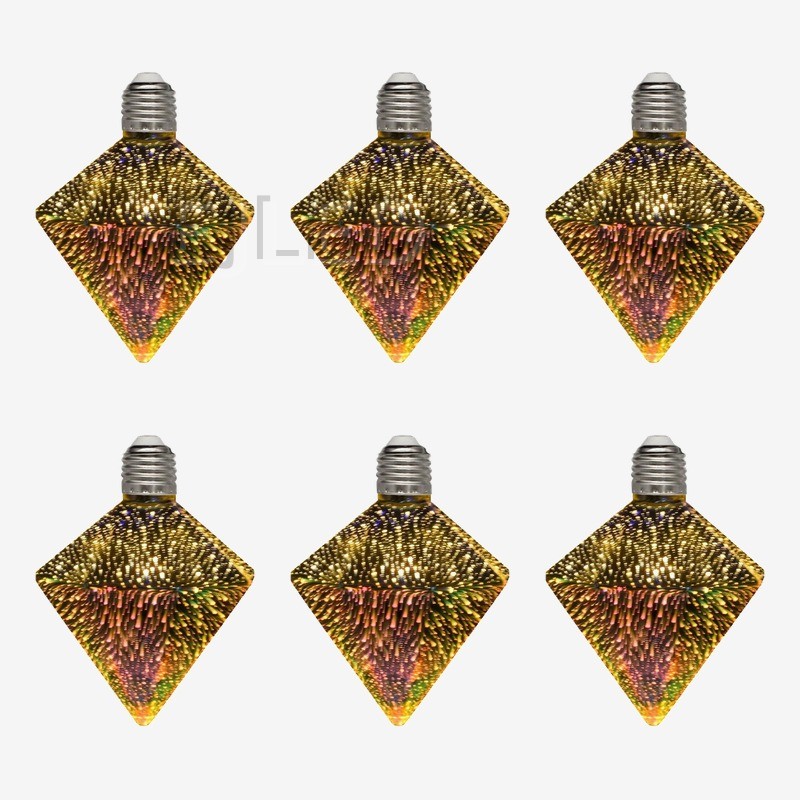 This clear glass 3D galaxy LED bulb features a diamond-shaped shade with a multicolored firework light pattern and a standard screw base. - view 5