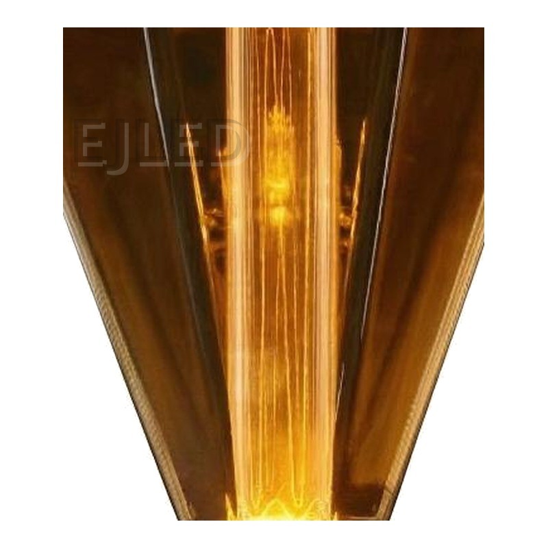 This amber glass light guide LED bulb features a wide faceted shape and a visible internal vertical filament, designed for decorative wholesale projects. - view 3