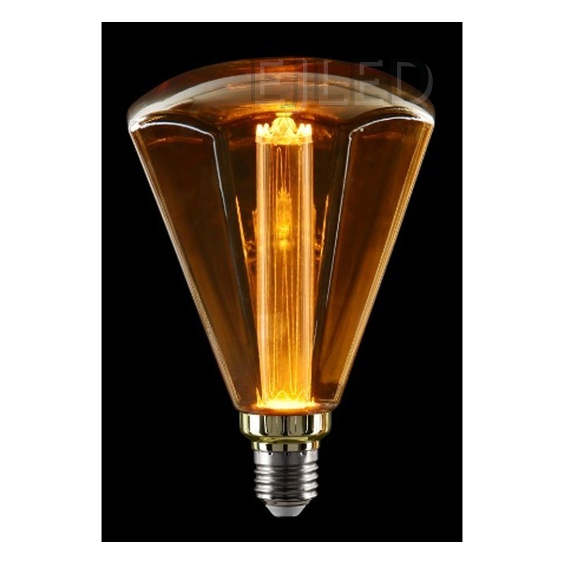 This amber glass light guide LED bulb features a wide faceted shape and a visible internal vertical filament, designed for decorative wholesale projects. - view 6
