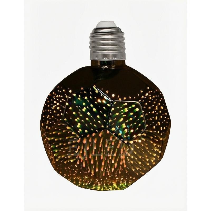 This large clear glass bulb features a faceted geometric shade that creates a 3D galaxy light effect when illuminated. It connects via a standard screw base for easy installation.