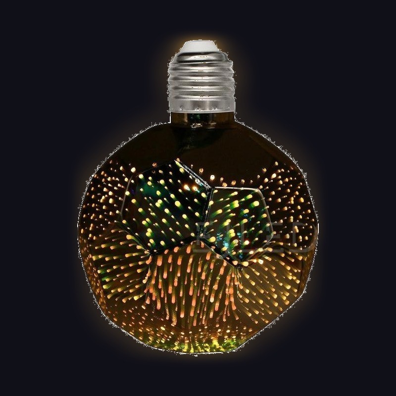 This large clear glass bulb features a faceted geometric shade that creates a 3D galaxy light effect when illuminated. It connects via a standard screw base for easy installation. - view 2