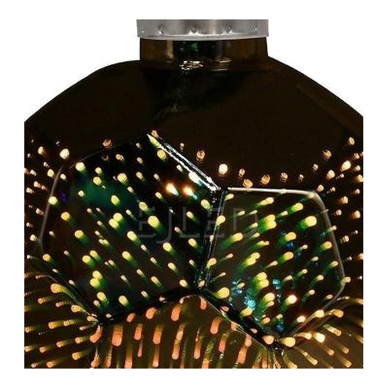 This large clear glass bulb features a faceted geometric shade that creates a 3D galaxy light effect when illuminated. It connects via a standard screw base for easy installation. - view 3