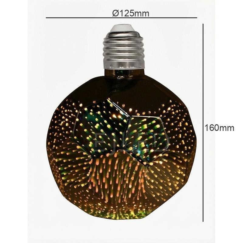 This large clear glass bulb features a faceted geometric shade that creates a 3D galaxy light effect when illuminated. It connects via a standard screw base for easy installation. - view 4