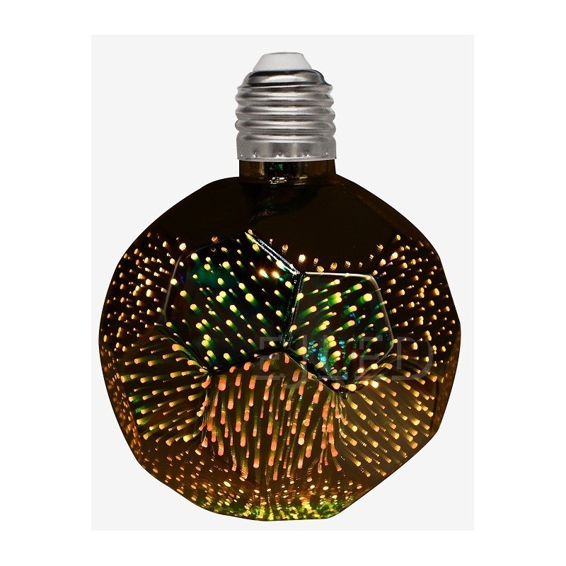 This large clear glass bulb features a faceted geometric shade that creates a 3D galaxy light effect when illuminated. It connects via a standard screw base for easy installation. - view 6