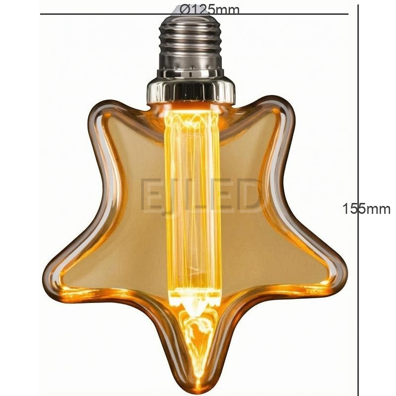 This star shaped amber glass light guide LED bulb combines vintage aesthetics with modern illumination, featuring a vertical central filament inside a decorative tinted shade. - view 4