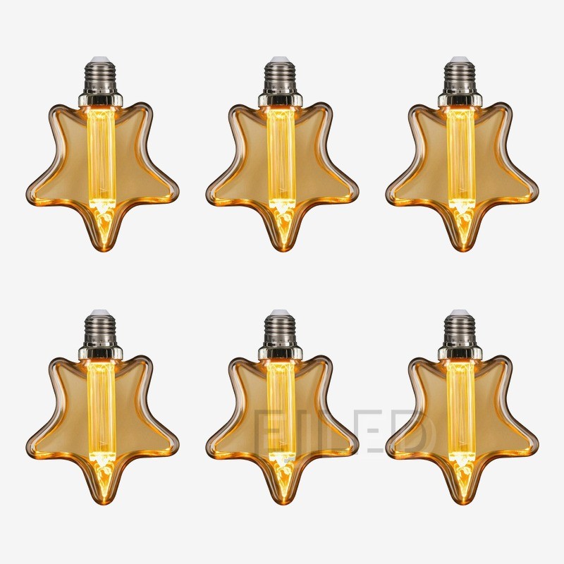 This star shaped amber glass light guide LED bulb combines vintage aesthetics with modern illumination, featuring a vertical central filament inside a decorative tinted shade. - view 5