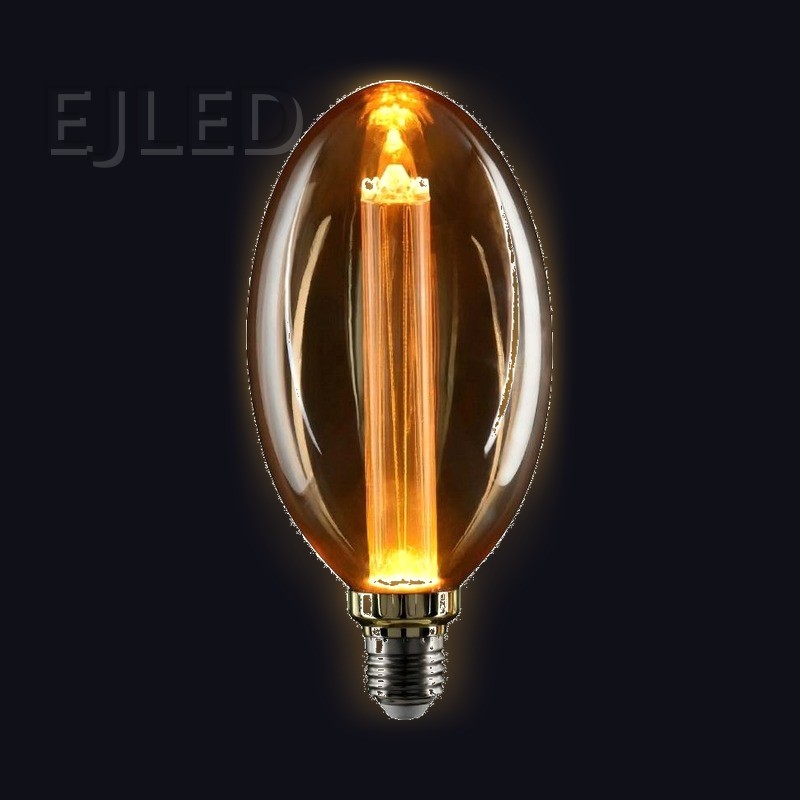 This amber glass light guide LED bulb features a distinctive oval shape and a warm vertical filament structure. It provides decorative lighting for interior commercial and residential projects. - view 2