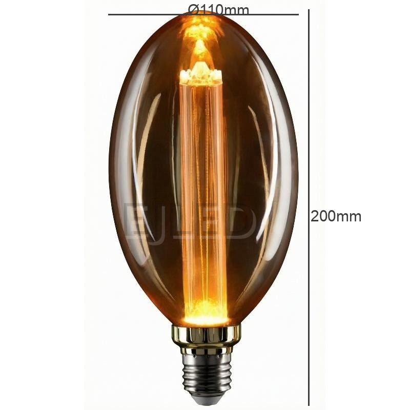 This amber glass light guide LED bulb features a distinctive oval shape and a warm vertical filament structure. It provides decorative lighting for interior commercial and residential projects. - view 4