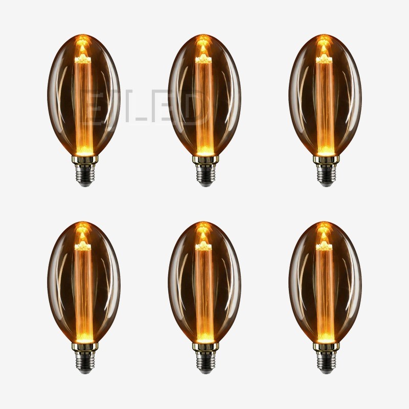 This amber glass light guide LED bulb features a distinctive oval shape and a warm vertical filament structure. It provides decorative lighting for interior commercial and residential projects. - view 5