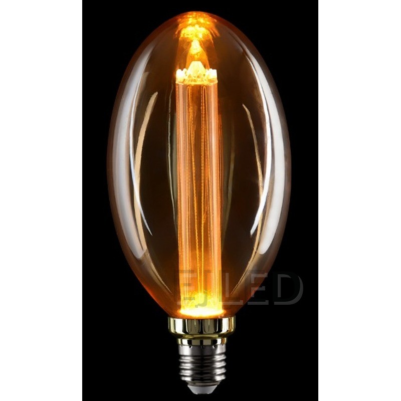 This amber glass light guide LED bulb features a distinctive oval shape and a warm vertical filament structure. It provides decorative lighting for interior commercial and residential projects. - view 6