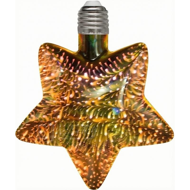 This star shaped 3D galaxy glass LED bulb features a clear finish and a standard screw base for decorative lighting fixtures.