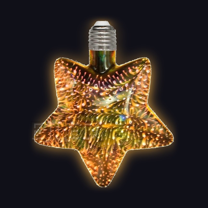 This star shaped 3D galaxy glass LED bulb features a clear finish and a standard screw base for decorative lighting fixtures. - view 2