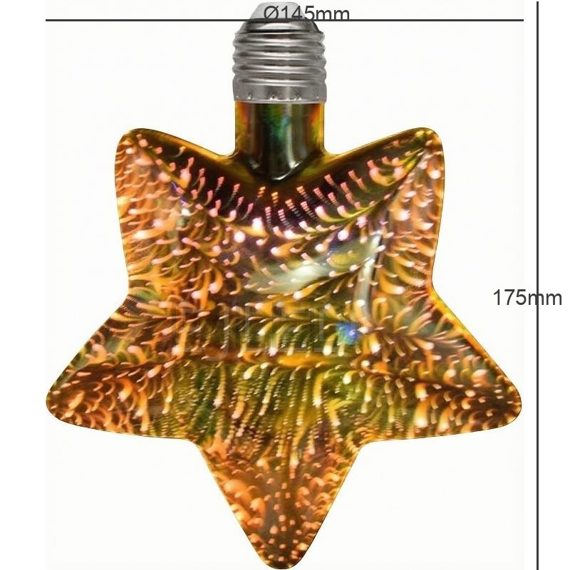 This star shaped 3D galaxy glass LED bulb features a clear finish and a standard screw base for decorative lighting fixtures. - view 4