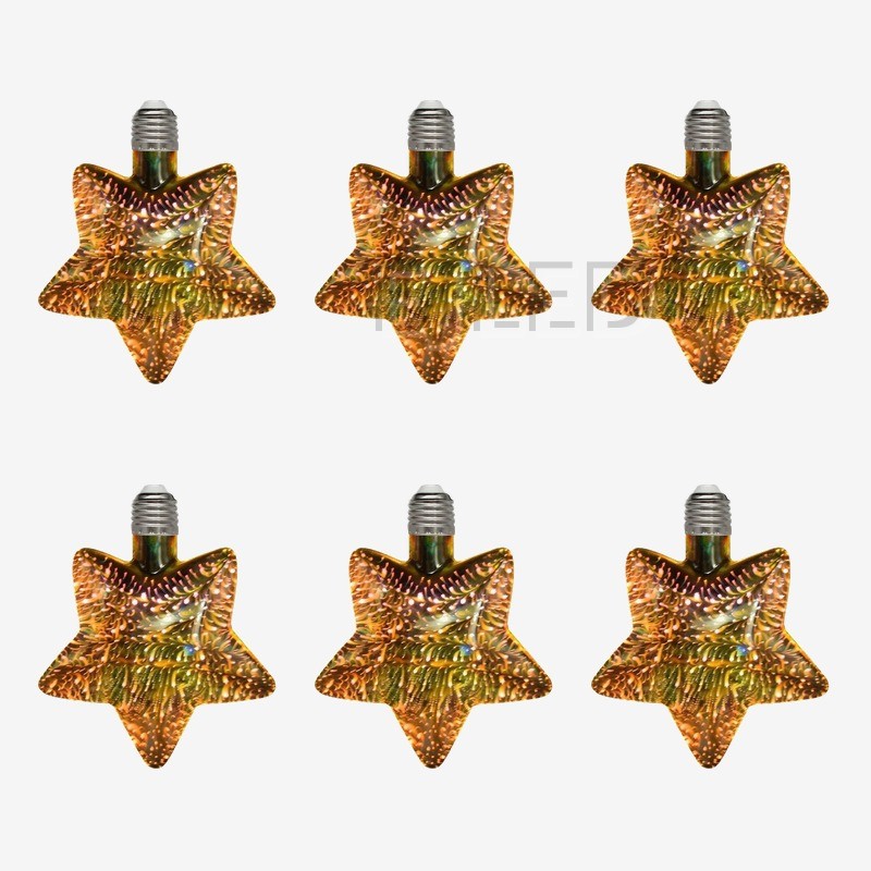 This star shaped 3D galaxy glass LED bulb features a clear finish and a standard screw base for decorative lighting fixtures. - view 5