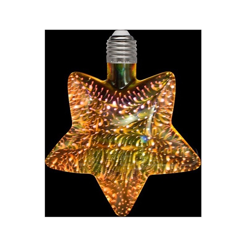 This star shaped 3D galaxy glass LED bulb features a clear finish and a standard screw base for decorative lighting fixtures. - view 6