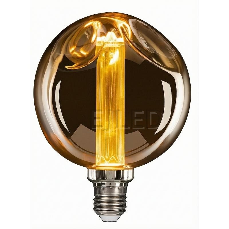 This amber glass globe light guide LED bulb combines a vintage look with modern energy efficiency. It features a spherical shade and a central vertical filament source.