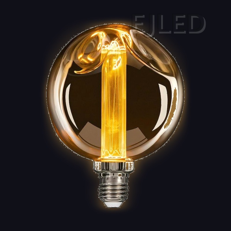 This amber glass globe light guide LED bulb combines a vintage look with modern energy efficiency. It features a spherical shade and a central vertical filament source. - view 2