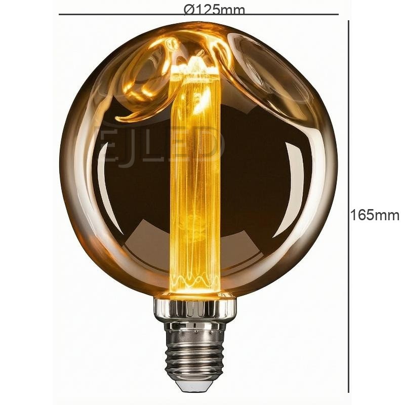 This amber glass globe light guide LED bulb combines a vintage look with modern energy efficiency. It features a spherical shade and a central vertical filament source. - view 4