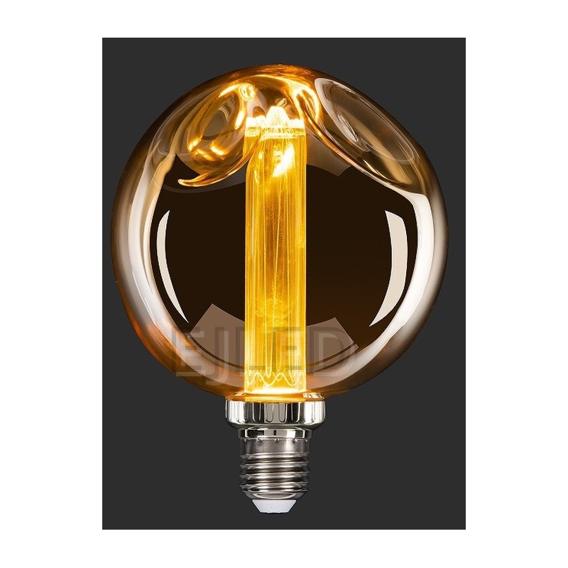 This amber glass globe light guide LED bulb combines a vintage look with modern energy efficiency. It features a spherical shade and a central vertical filament source. - view 6