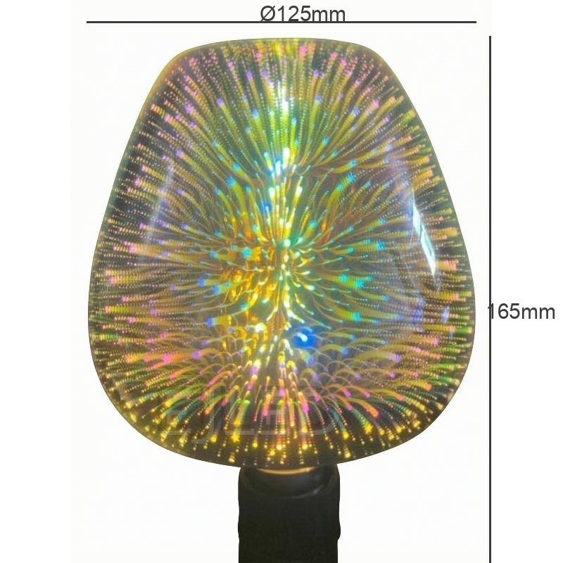 This clear glass 3D galaxy LED bulb features an enclosed pear-like shade with a colorful starburst light effect. It operates on a single E27 lamp base. - view 4