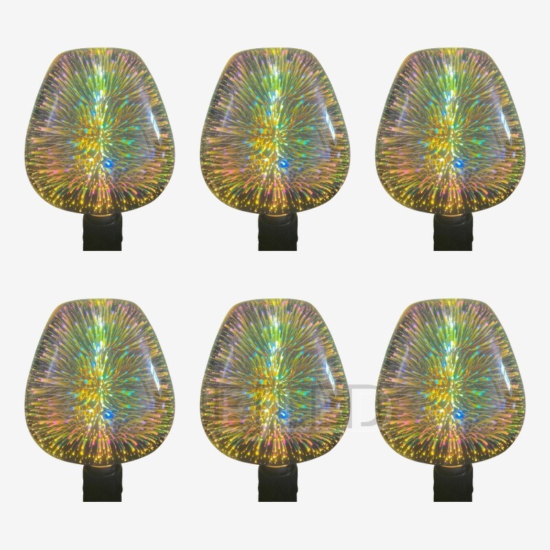 This clear glass 3D galaxy LED bulb features an enclosed pear-like shade with a colorful starburst light effect. It operates on a single E27 lamp base. - view 5