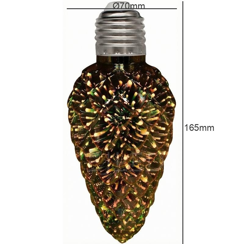 This clear glass pinecone shape 3D galaxy LED bulb features a textured shade with a metal screw base, designed for decorative fixtures. - view 4