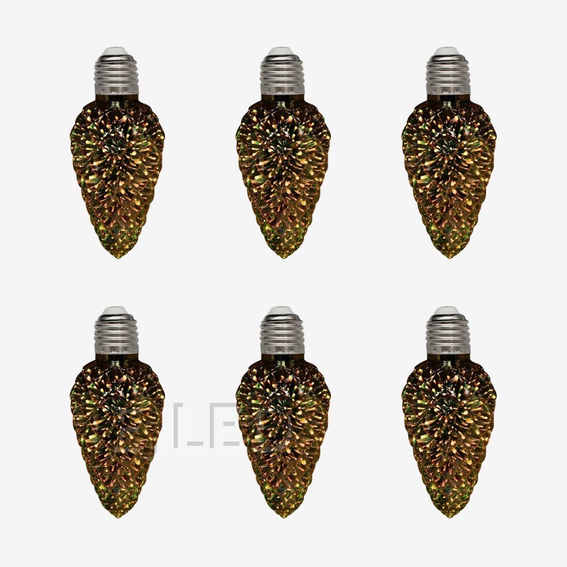 This clear glass pinecone shape 3D galaxy LED bulb features a textured shade with a metal screw base, designed for decorative fixtures. - view 5
