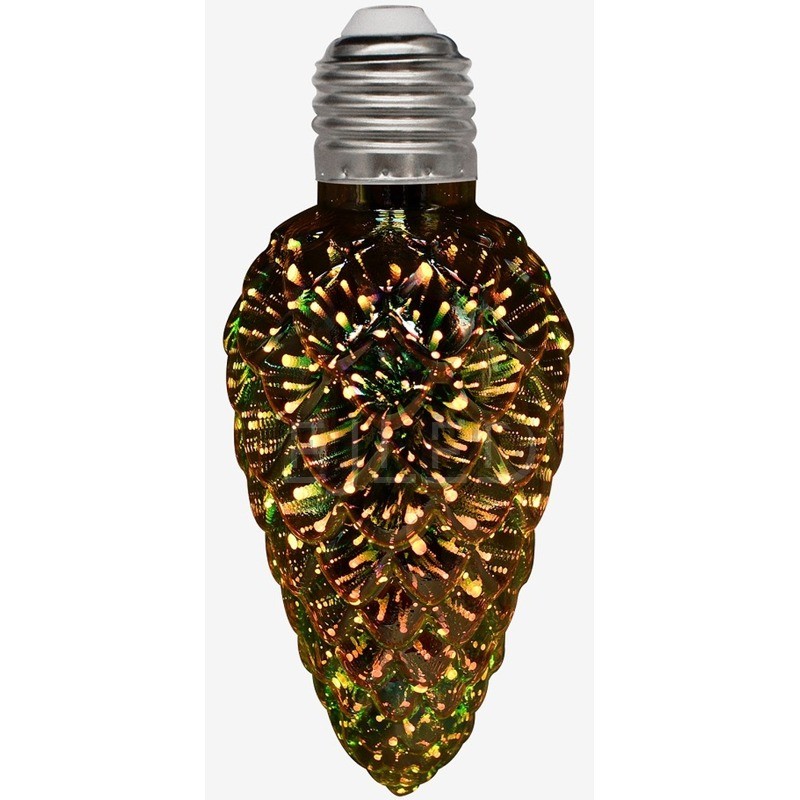 This clear glass pinecone shape 3D galaxy LED bulb features a textured shade with a metal screw base, designed for decorative fixtures. - view 6