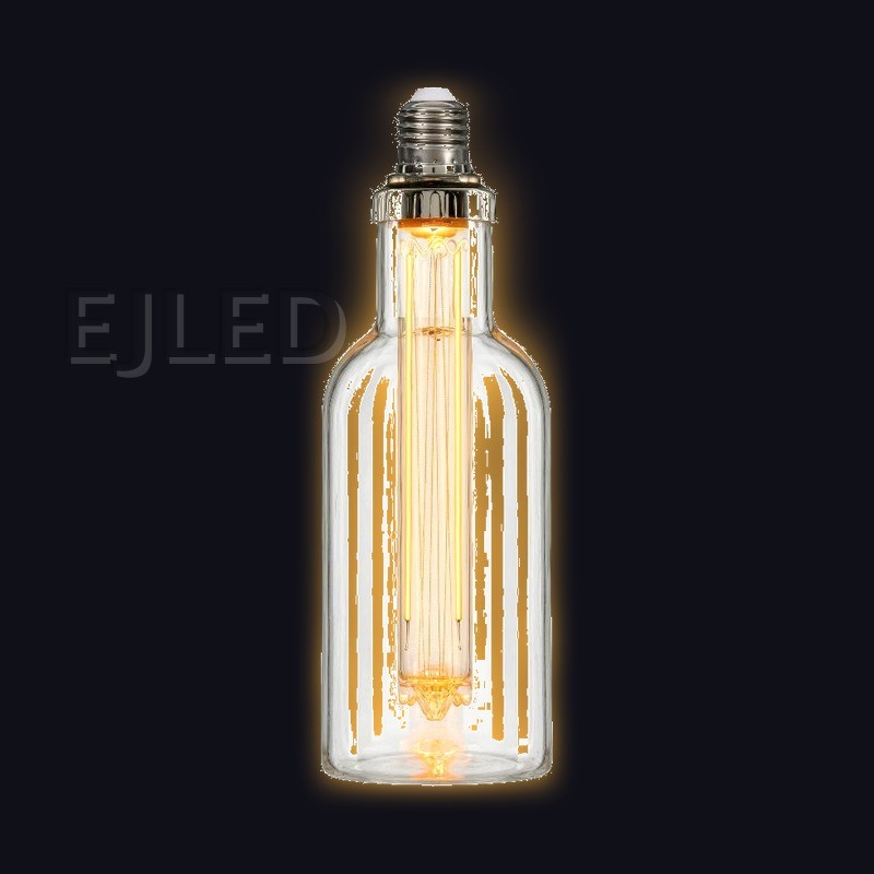 This clear glass bottle LED bulb features an internal amber light guide and a threaded metallic base. Model 70-LG works for decorative commercial fixtures. - view 2