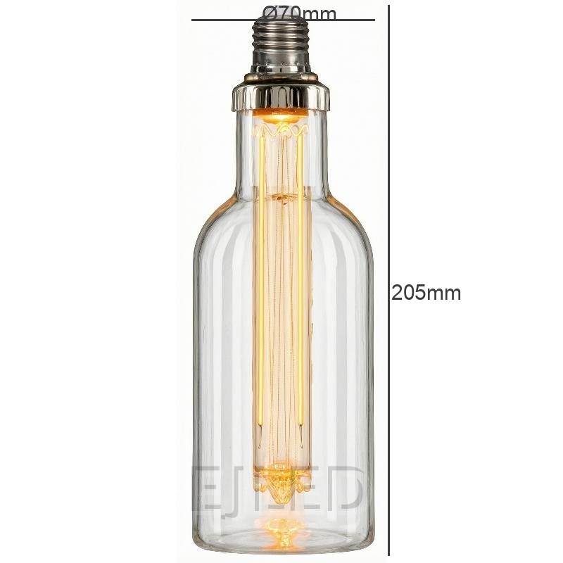 This clear glass bottle LED bulb features an internal amber light guide and a threaded metallic base. Model 70-LG works for decorative commercial fixtures. - view 4