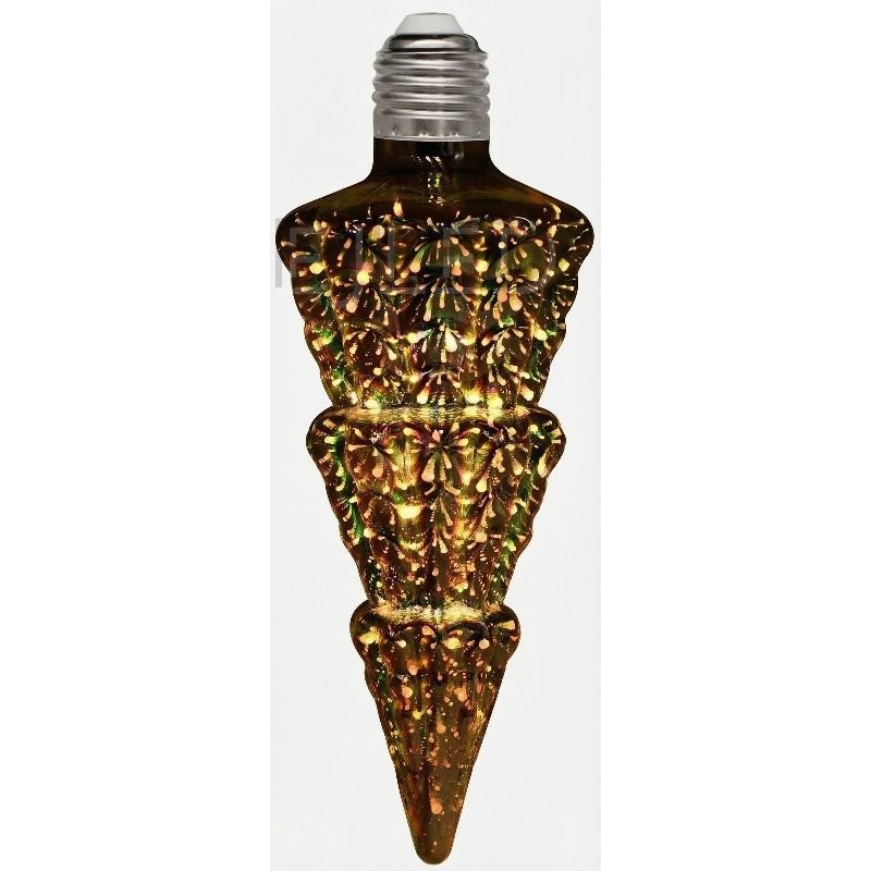 This clear glass 3D galaxy LED bulb features an icicle shape with a standard threaded screw base for pendant and decorative hanging applications.