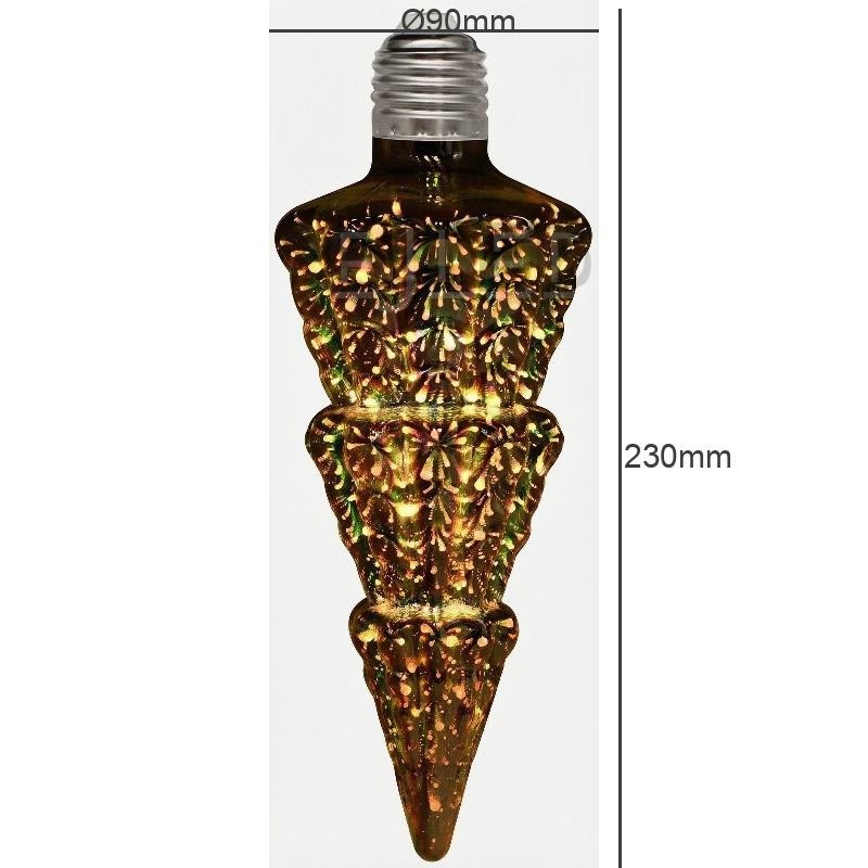 This clear glass 3D galaxy LED bulb features an icicle shape with a standard threaded screw base for pendant and decorative hanging applications. - view 4