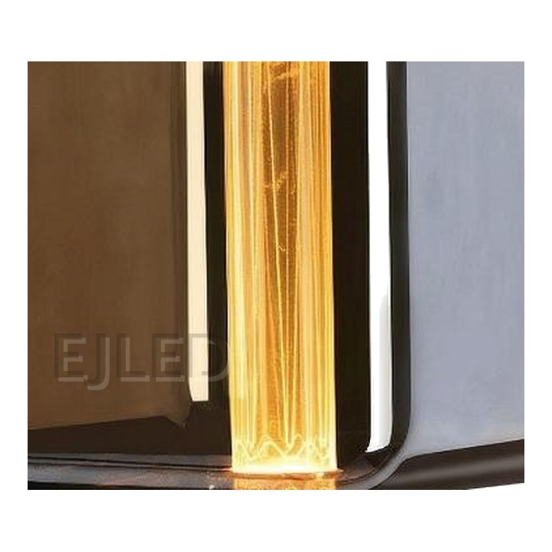This amber glass square LED bulb features a vertical filament lamp inside a tinted glass shade, designed for architectural lighting projects and commercial wholesale supply. - view 3