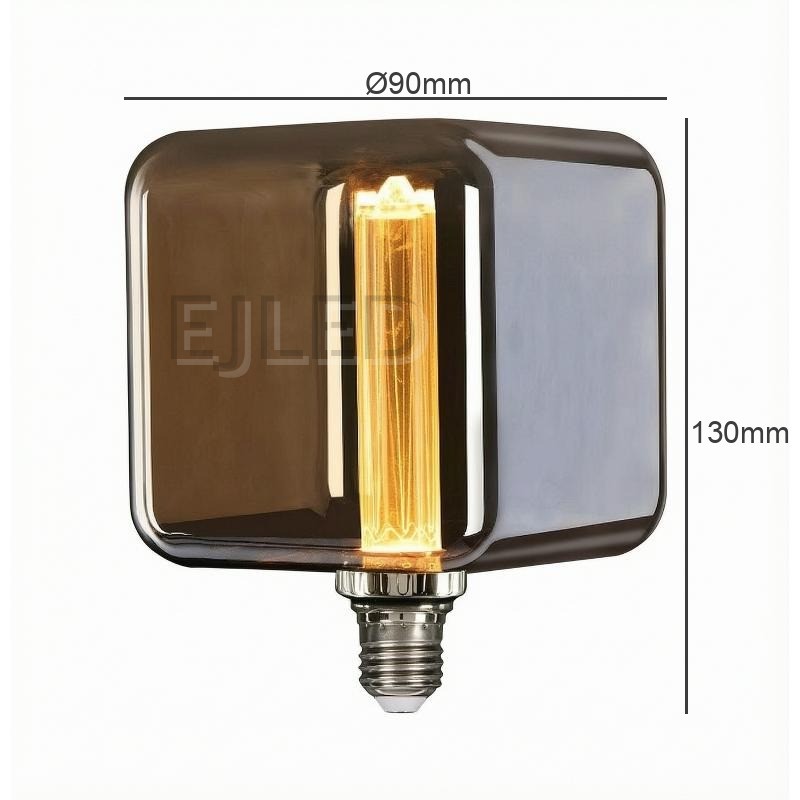 This amber glass square LED bulb features a vertical filament lamp inside a tinted glass shade, designed for architectural lighting projects and commercial wholesale supply. - view 4