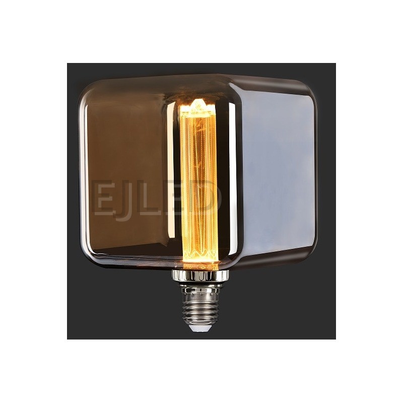 This amber glass square LED bulb features a vertical filament lamp inside a tinted glass shade, designed for architectural lighting projects and commercial wholesale supply. - view 6