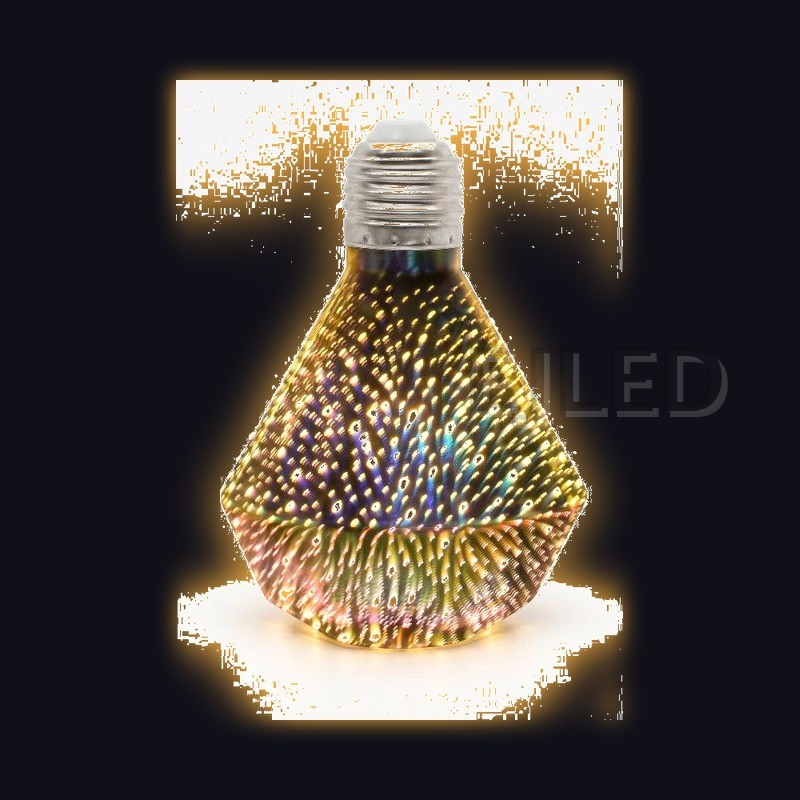 This clear glass diamond shaped galaxy LED bulb 95-3D features an eye catching faceted glass shade with a metallic finish and a standard screw base. - view 2